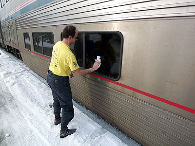 Paul cleaning window so we can see better