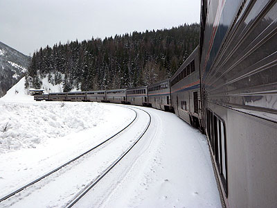 Train in curve in mountains