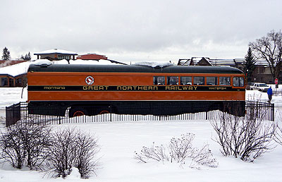 Antique train engine in Whitefish